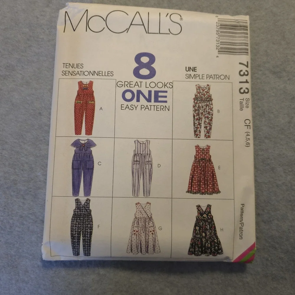 McCall's 7313 Girls Jumpsuit Dress 8 Looks in 1 Sewing Pattern Sz 4-6X Uncut